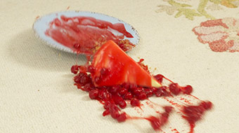Cleaning spilled pie on the rug
